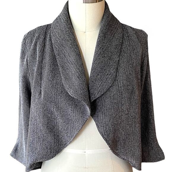 INSIGHT Short Black Herringbone Wrap Blazer Bolero Jacket ~ Women's Size 10 - Picture 1 of 3